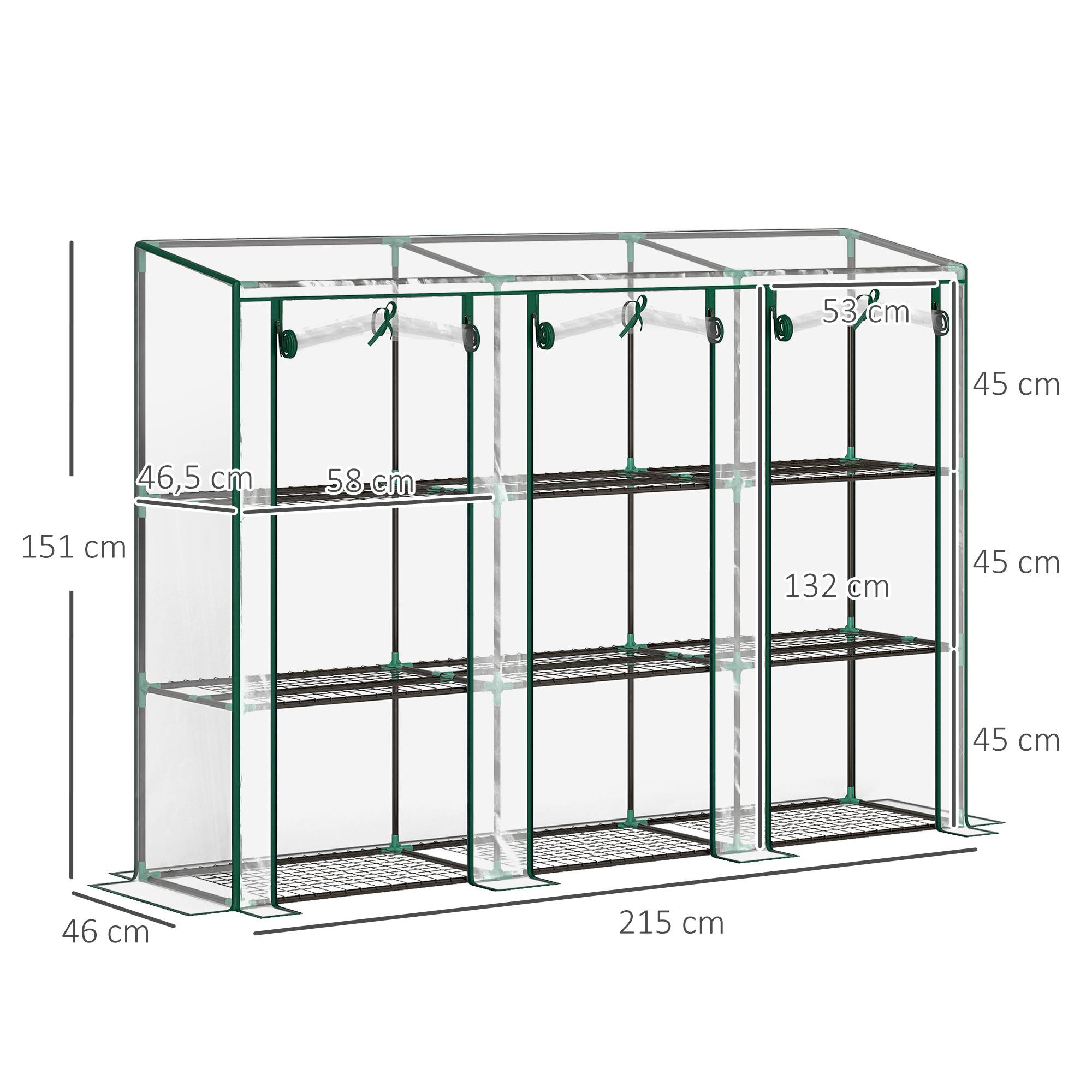 Sans Marque - Serre de jardin avec étagères à 3 niveaux serre de balcon 3 portes enroulables zippées 215 x 46 x 151 cm transparent - Image 5