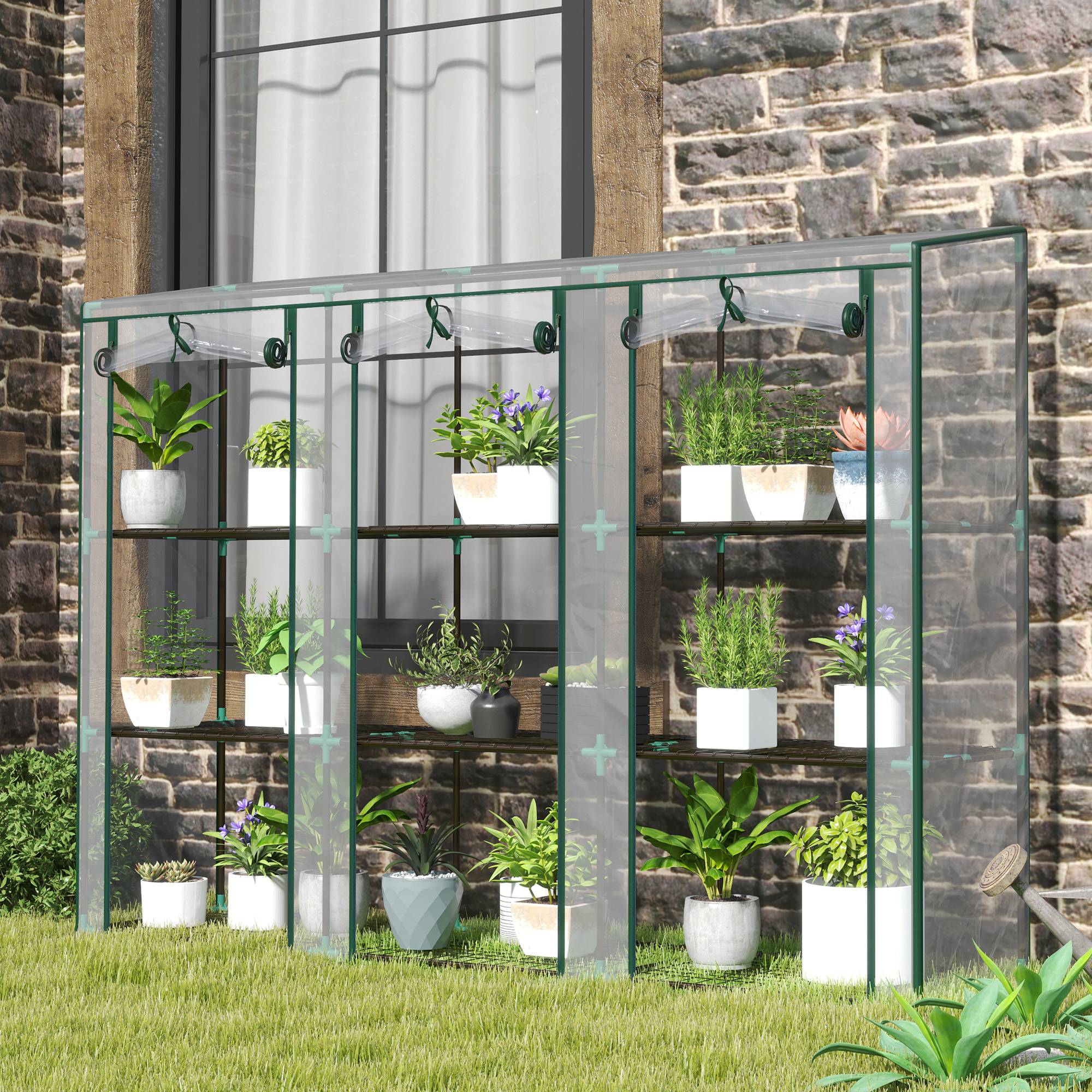 Sans Marque - Serre de jardin avec étagères à 3 niveaux serre de balcon 3 portes enroulables zippées 215 x 46 x 151 cm transparent - Image 4