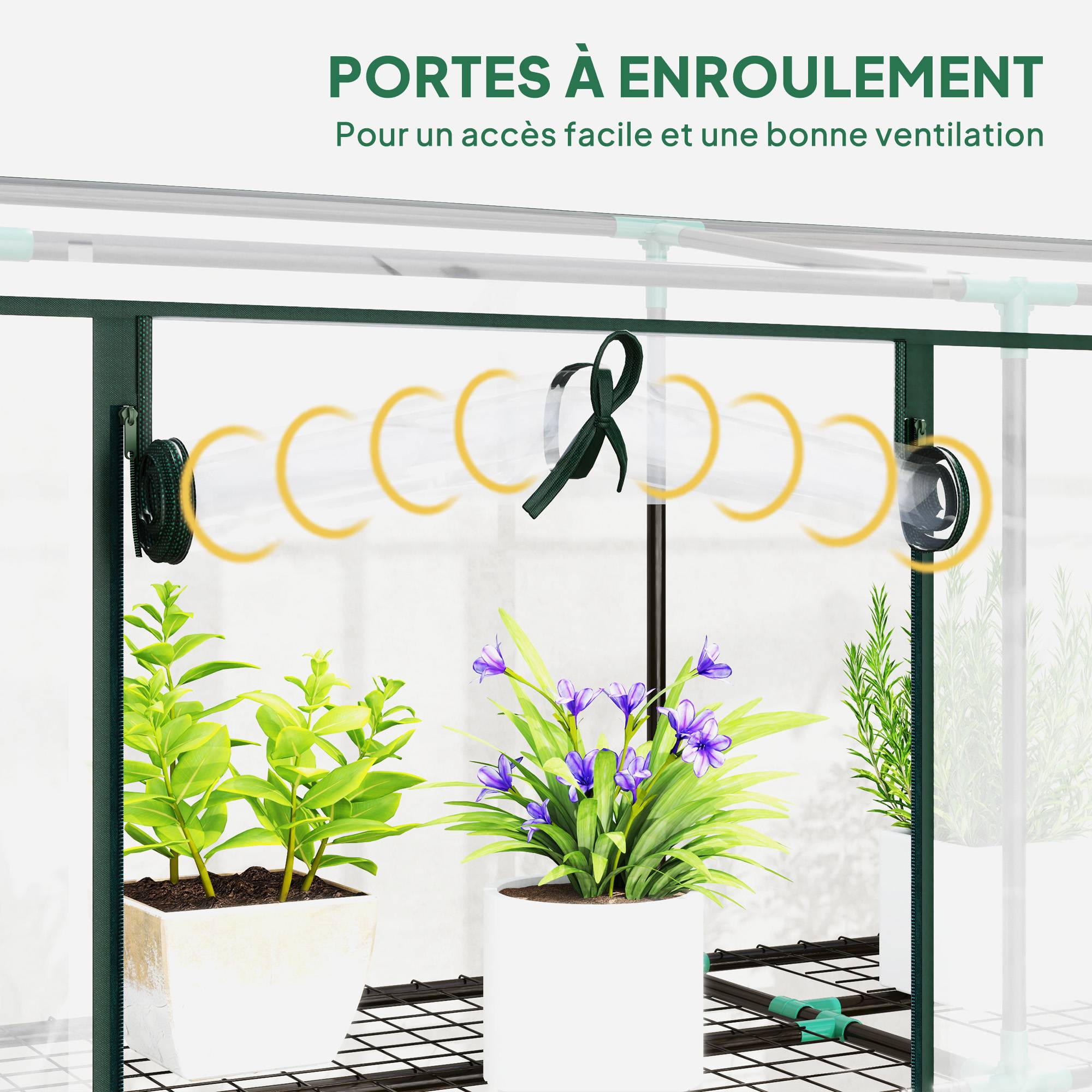 Sans Marque - Serre de jardin avec étagères à 3 niveaux serre de balcon 3 portes enroulables zippées 215 x 46 x 151 cm transparent - Image 8