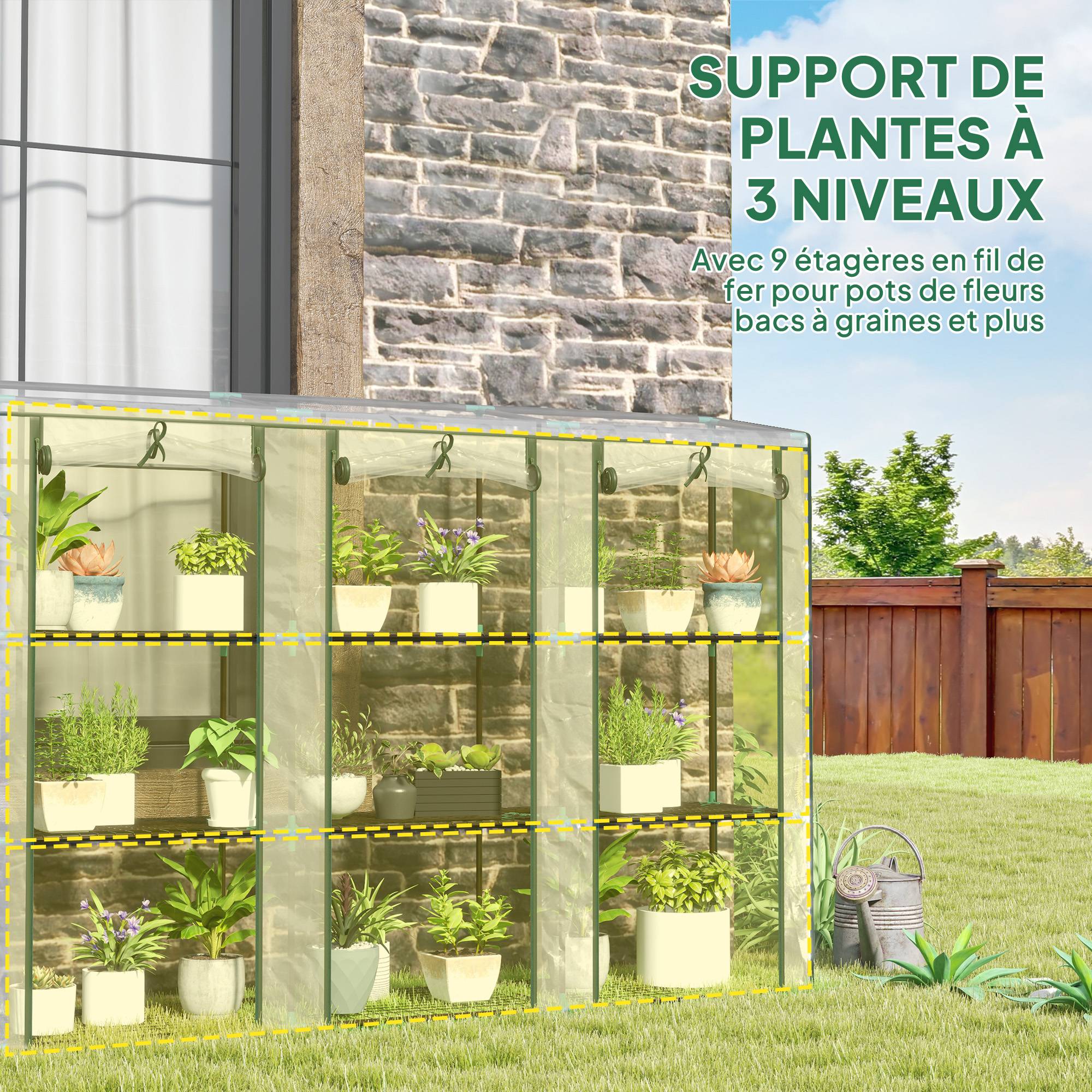 Sans Marque - Serre de jardin avec étagères à 3 niveaux serre de balcon 3 portes enroulables zippées 215 x 46 x 151 cm transparent - Image 7