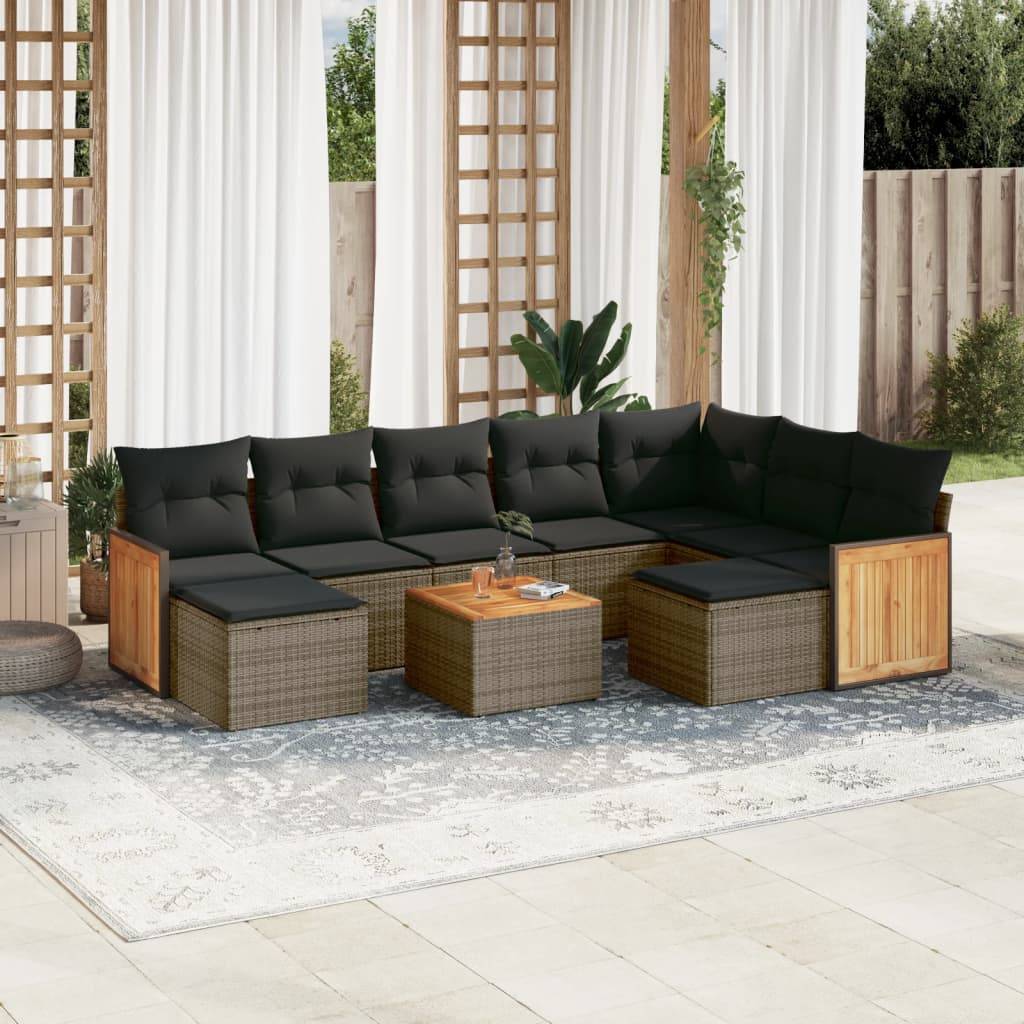 Ensemble salon de jardin 10 pcs en polyrotin modulable avec table coffres et poufs Gris – ComfortXL Outdoor Living - Image 1