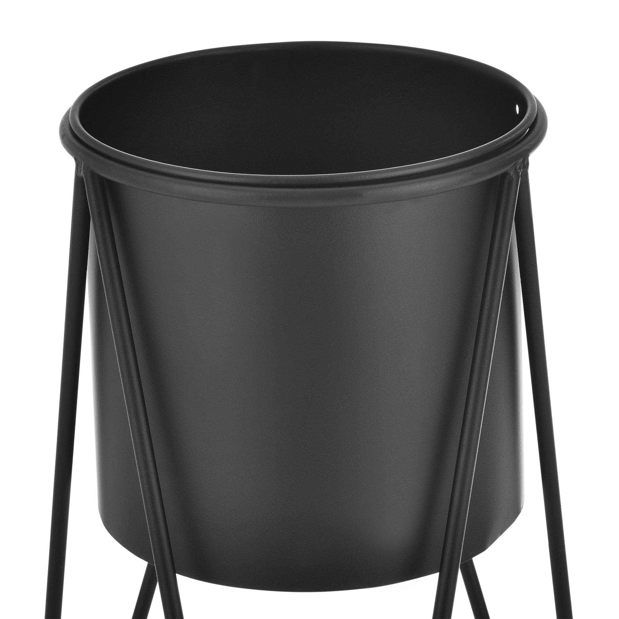 Helloshop26 - Set de 2 supports de plante cache pot pot de fleur bac à fleurs vase métal noir - Image 2