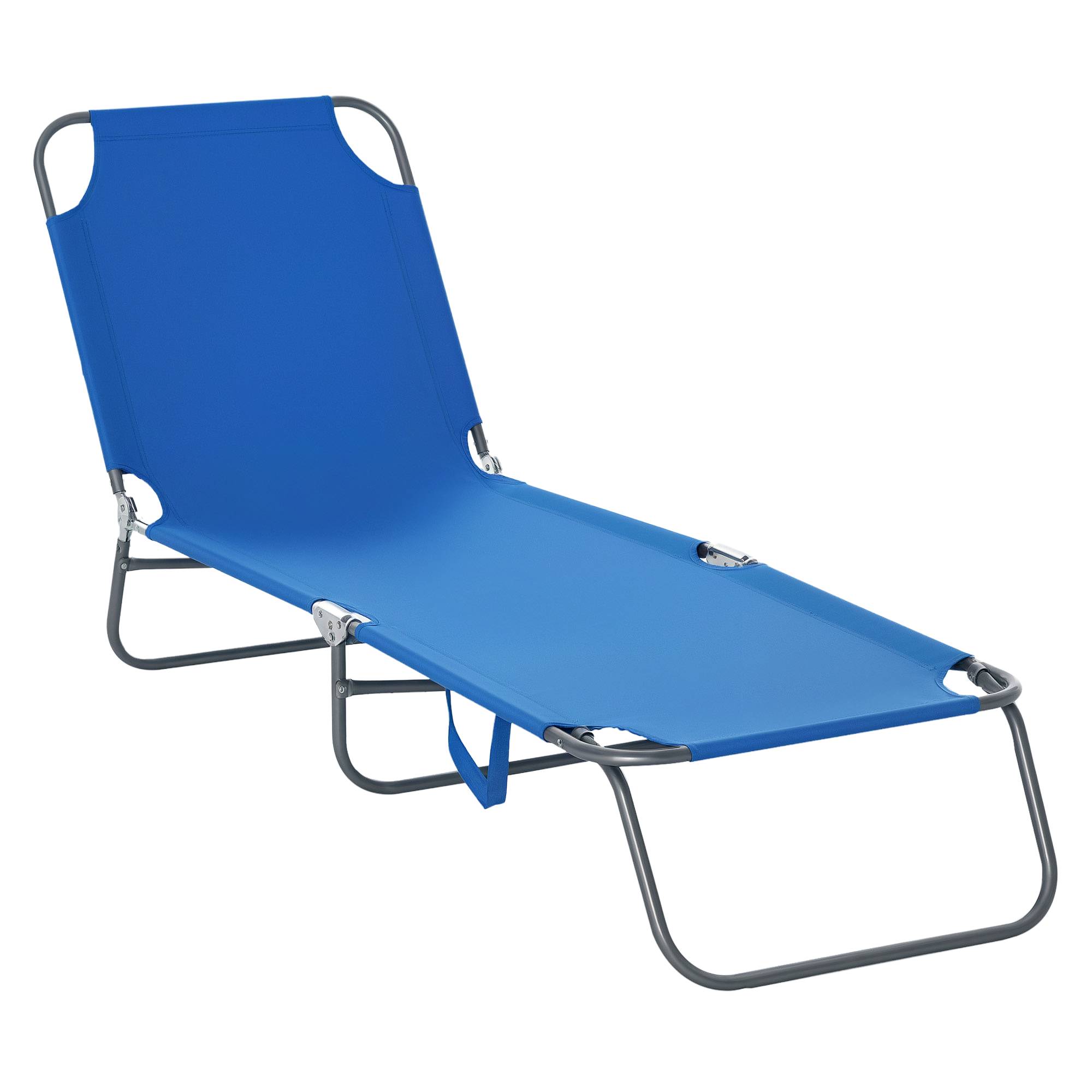 Transat bleu pliable 5 positions, 187x55x24 cm, capacité 120 kg pour piscine, mobilier extérieur design sobre pour jardin pratique et confortable - Image 1