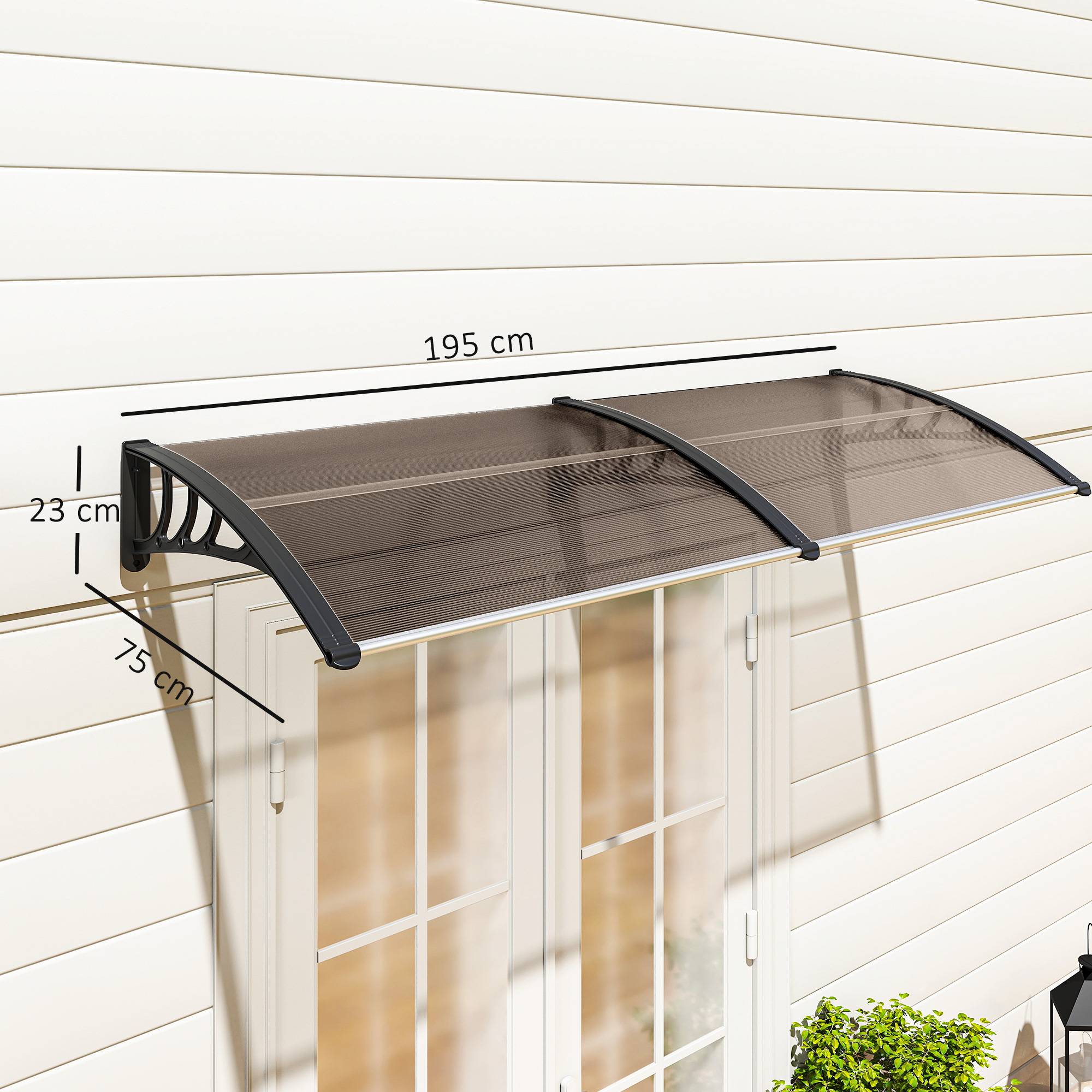 Outsunny - Auvent marquise de porte design voûté arrondi dim. 195L x 80l x 23H cm polycarbonate fumé brun plastique noir - Outsunny - Image 3