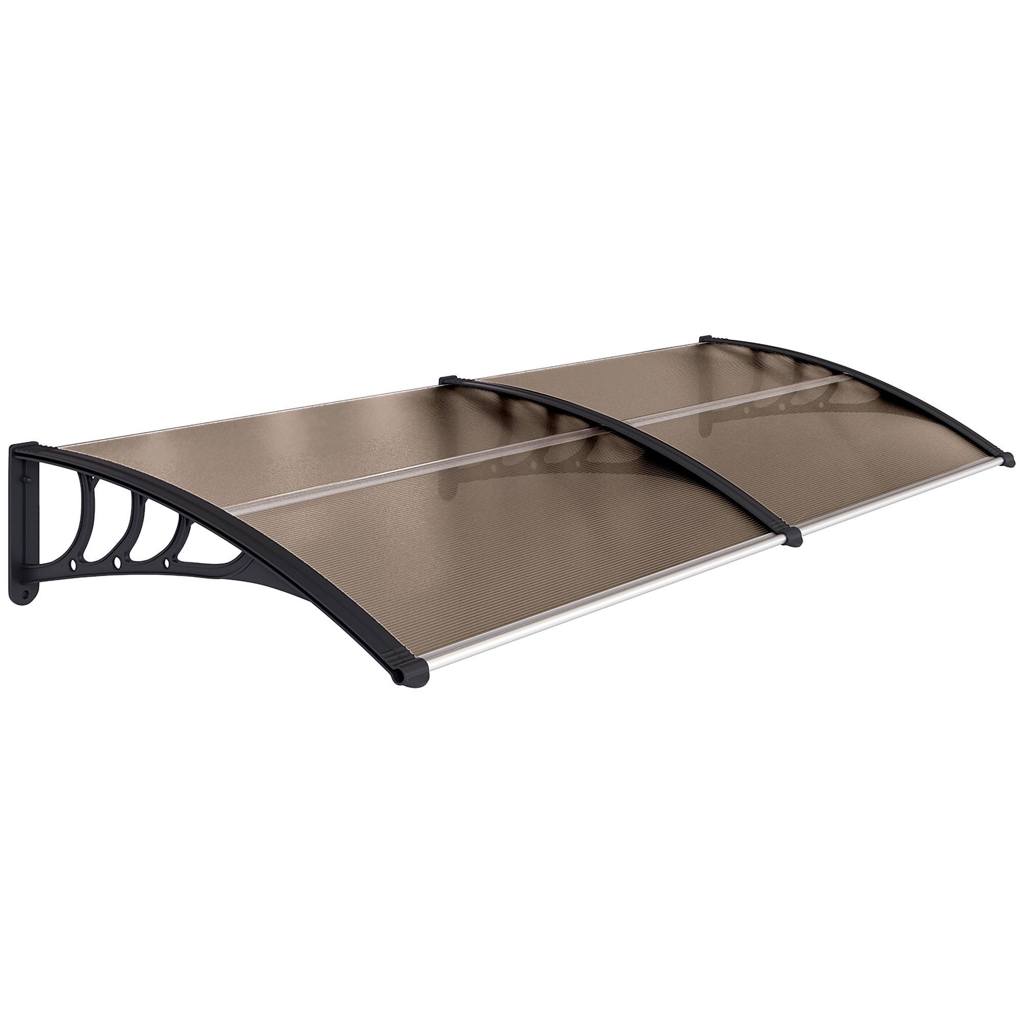Outsunny - Auvent marquise de porte design voûté arrondi dim. 195L x 80l x 23H cm polycarbonate fumé brun plastique noir - Outsunny - Image 1