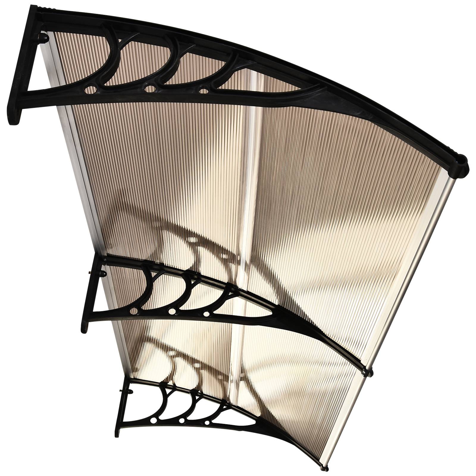 Outsunny - Auvent marquise de porte design voûté arrondi dim. 195L x 80l x 23H cm polycarbonate fumé brun plastique noir - Outsunny - Image 7