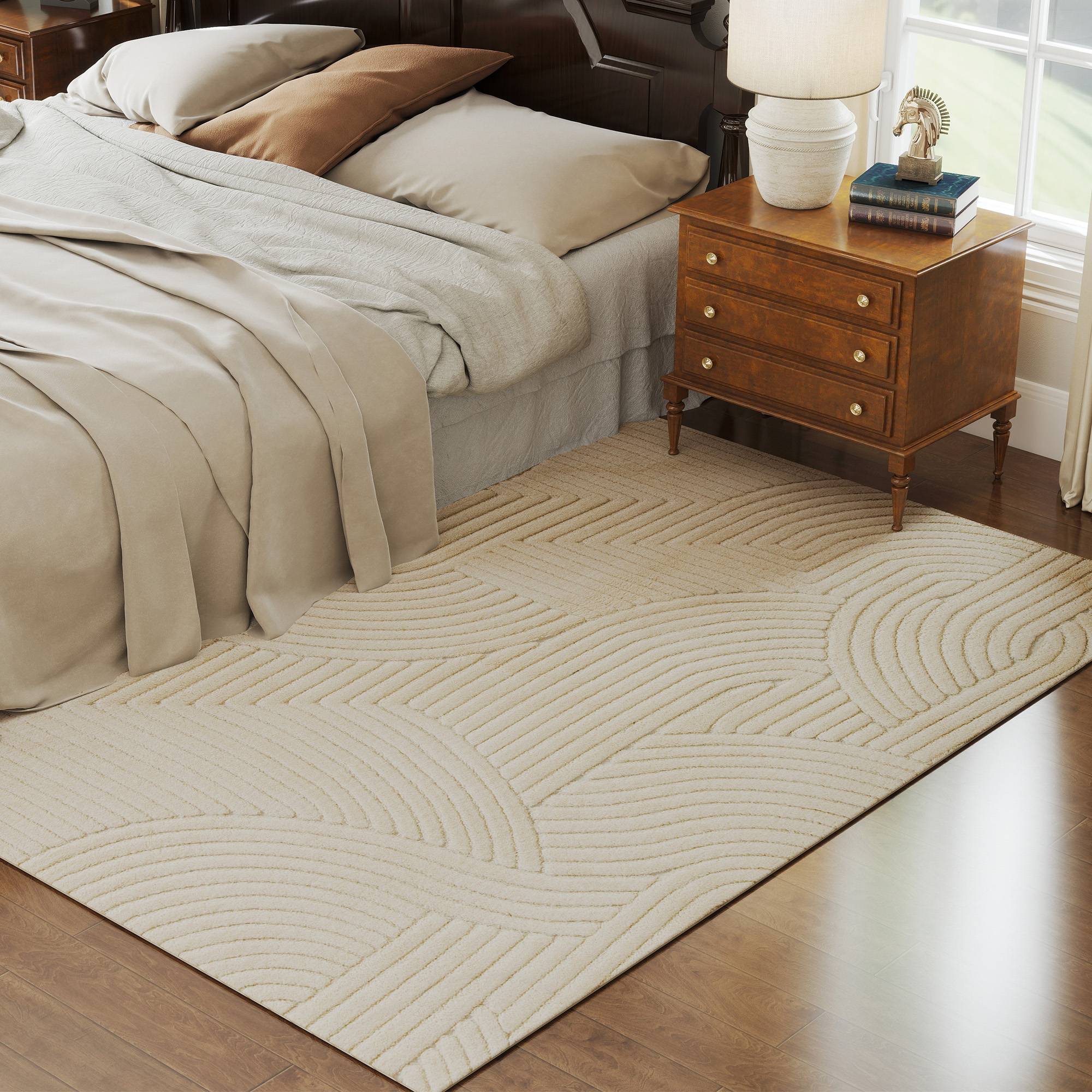 Sans Marque - Tapis salon 230x160 cm poils courts style moderne envers antidérapant tissé machine crème - Image 3
