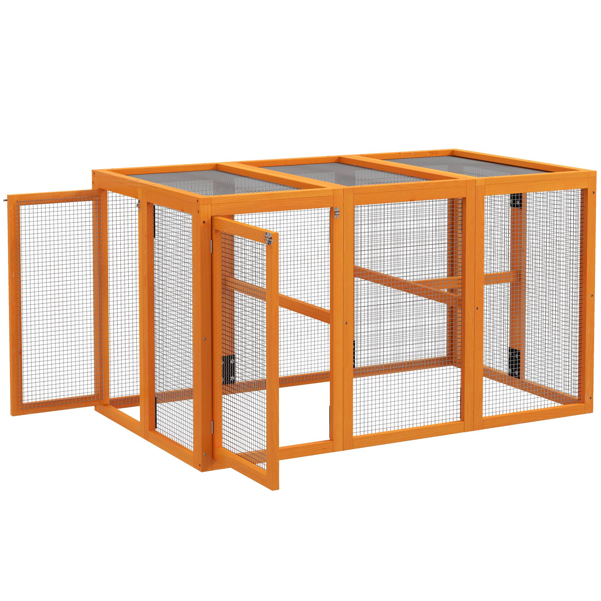 Sans Marque - Poulailler 1-3 poules, cadre bois, fil acier, extensible, perchoirs bois, Orange - Image 2