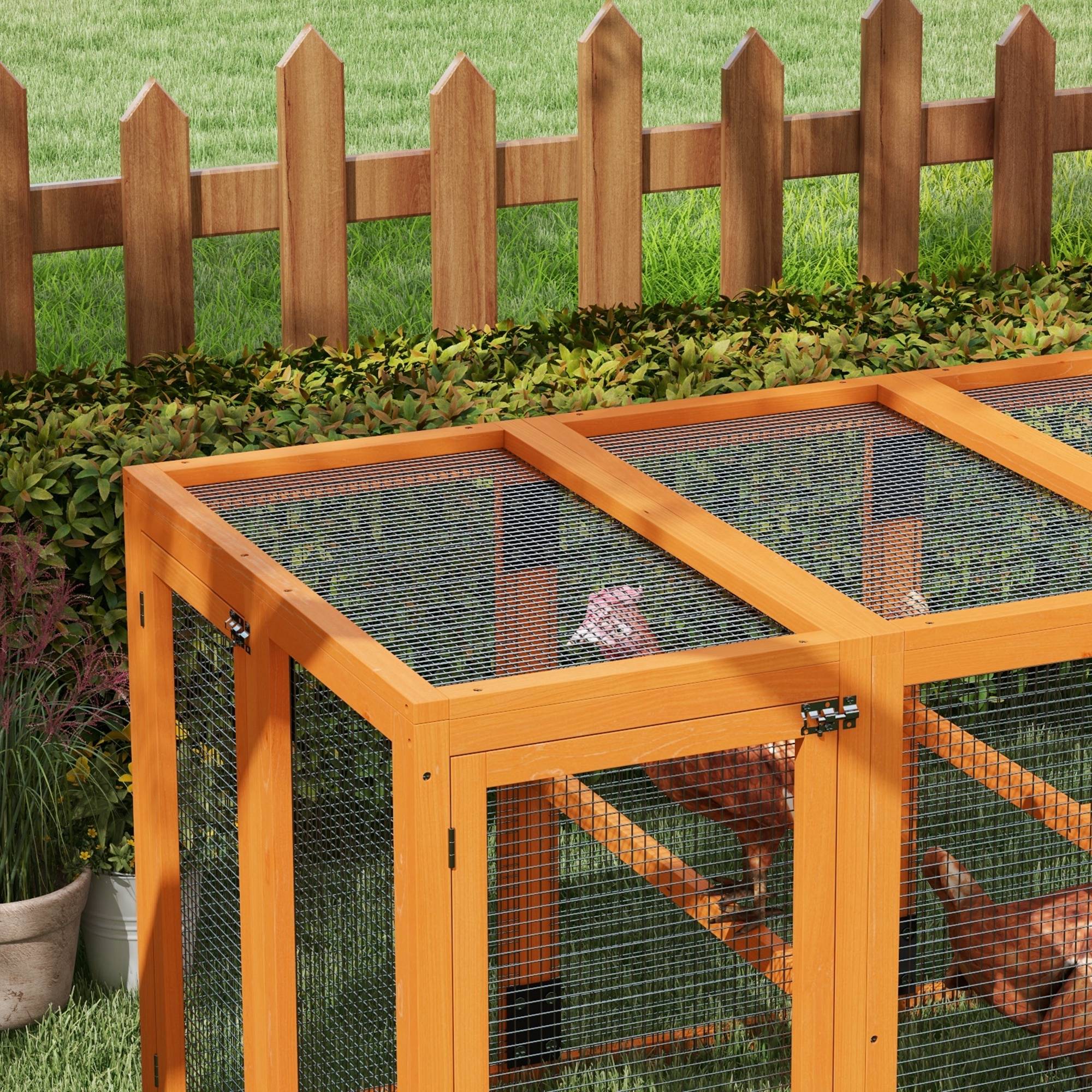 Sans Marque - Poulailler 1-3 poules, cadre bois, fil acier, extensible, perchoirs bois, Orange - Image 10