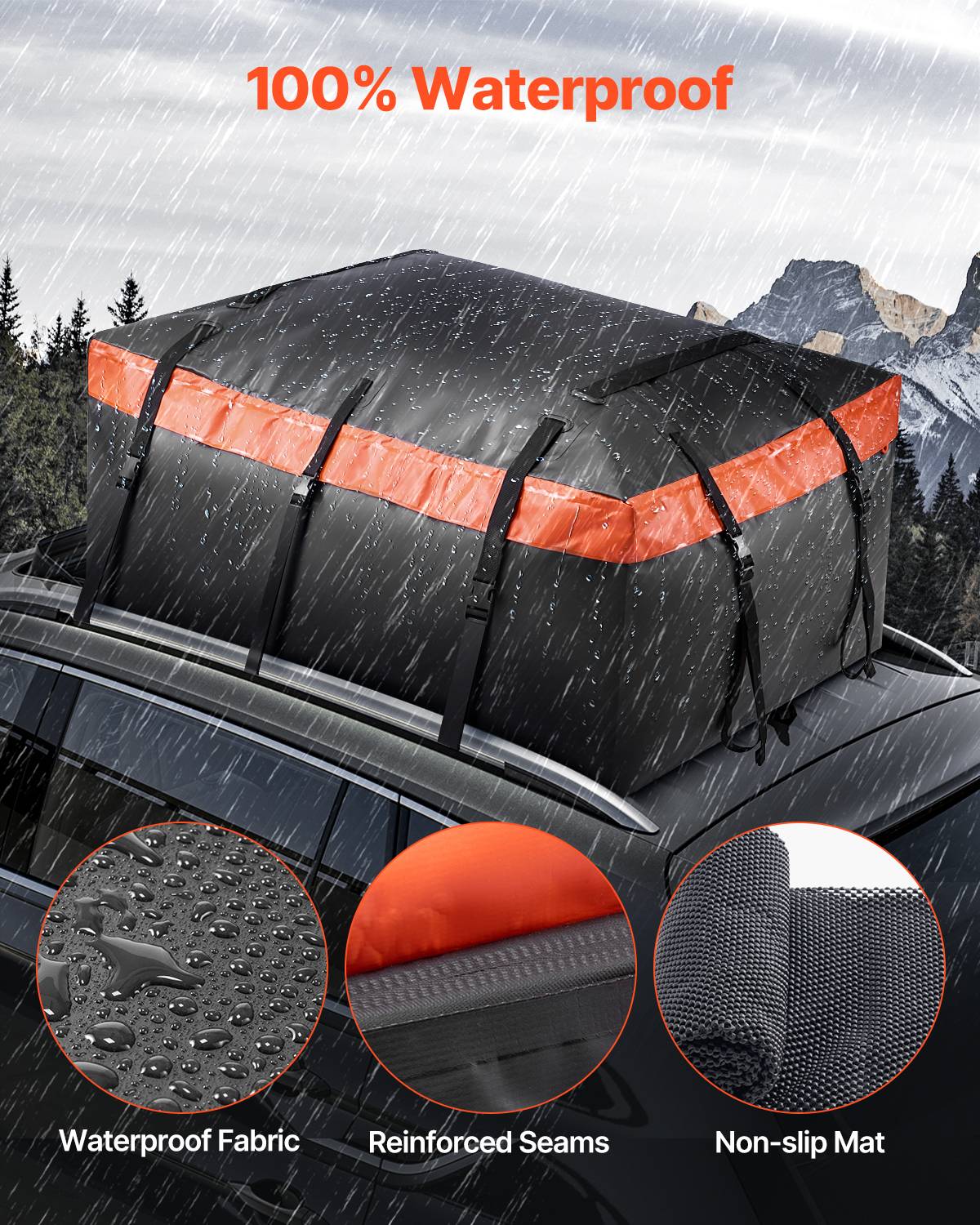 VEVOR Sac toit voiture 566 L, PVC 840D, étanche, serrure, tapis antidérapant. - Image 2