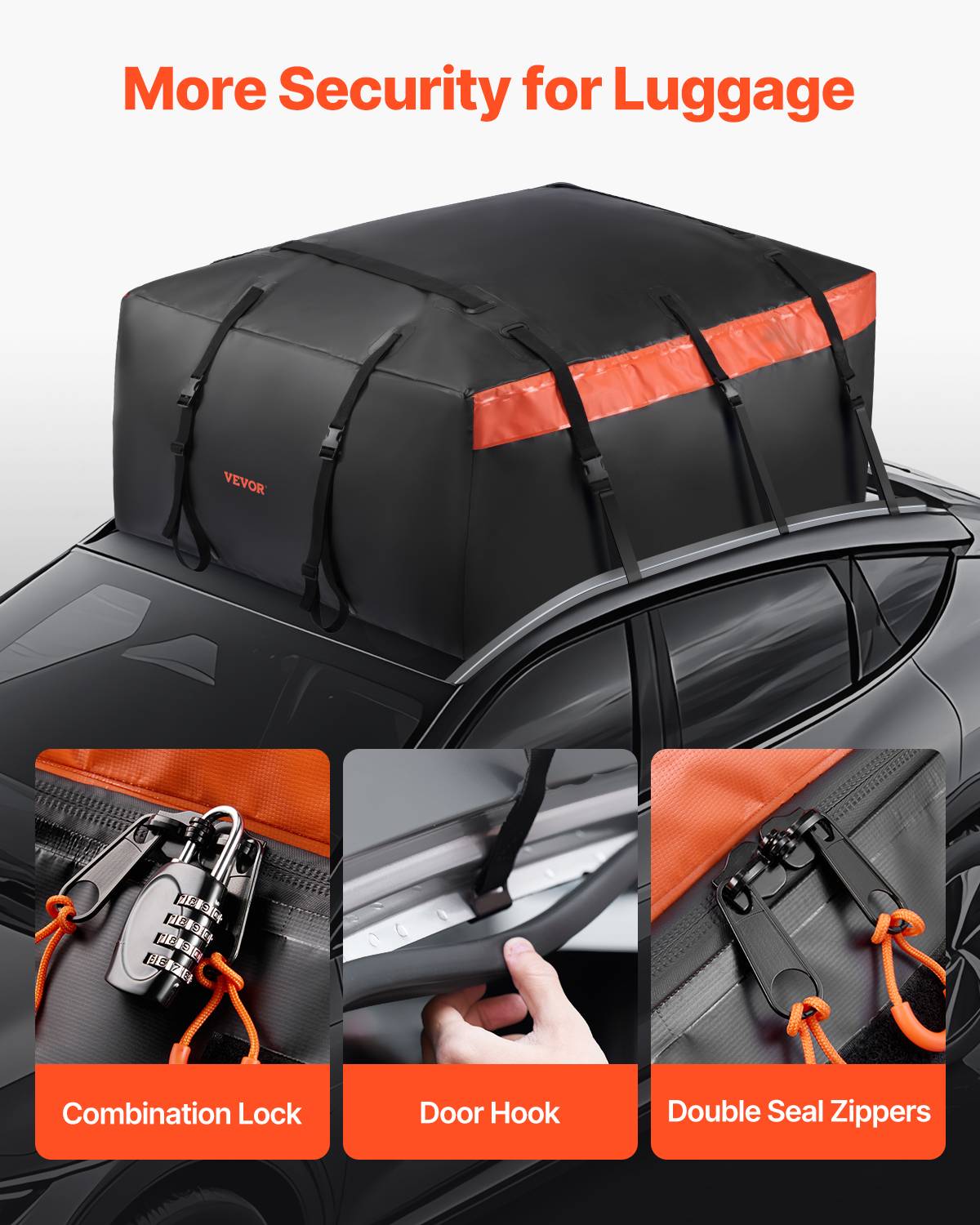VEVOR Sac toit voiture 566 L, PVC 840D, étanche, serrure, tapis antidérapant. - Image 6