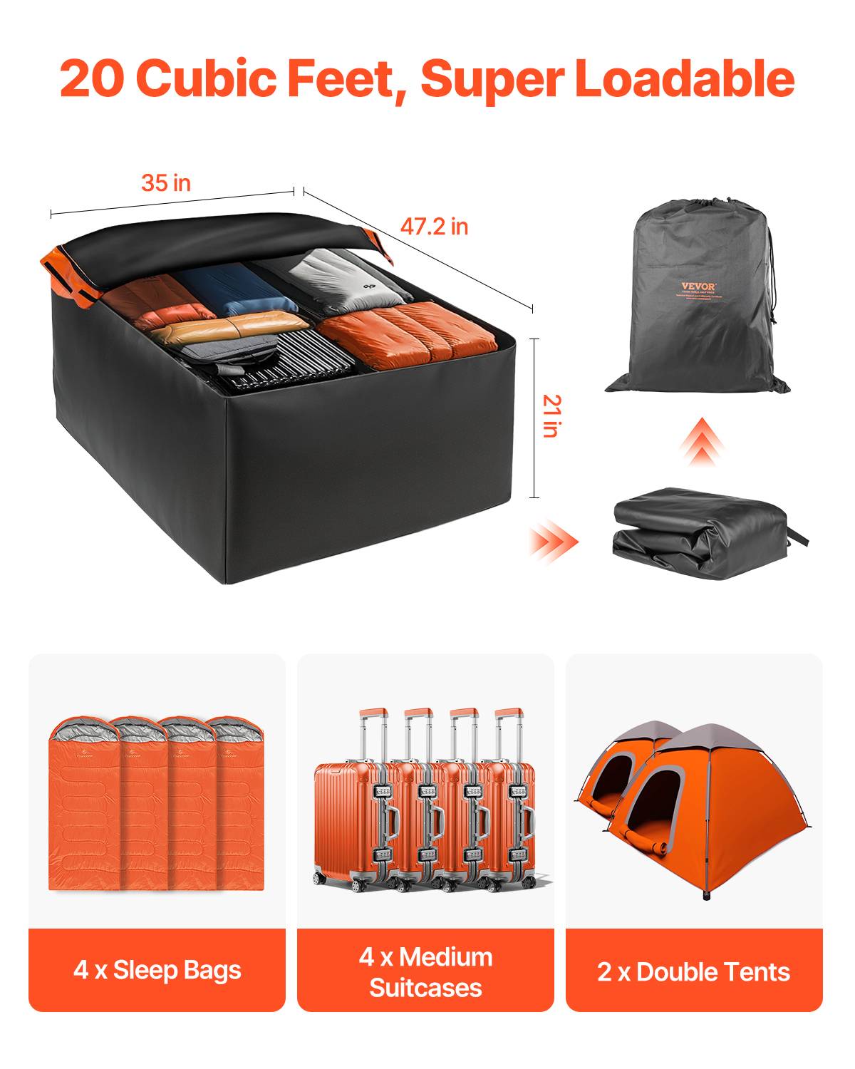 VEVOR Sac toit voiture 566 L, PVC 840D, étanche, serrure, tapis antidérapant. - Image 3