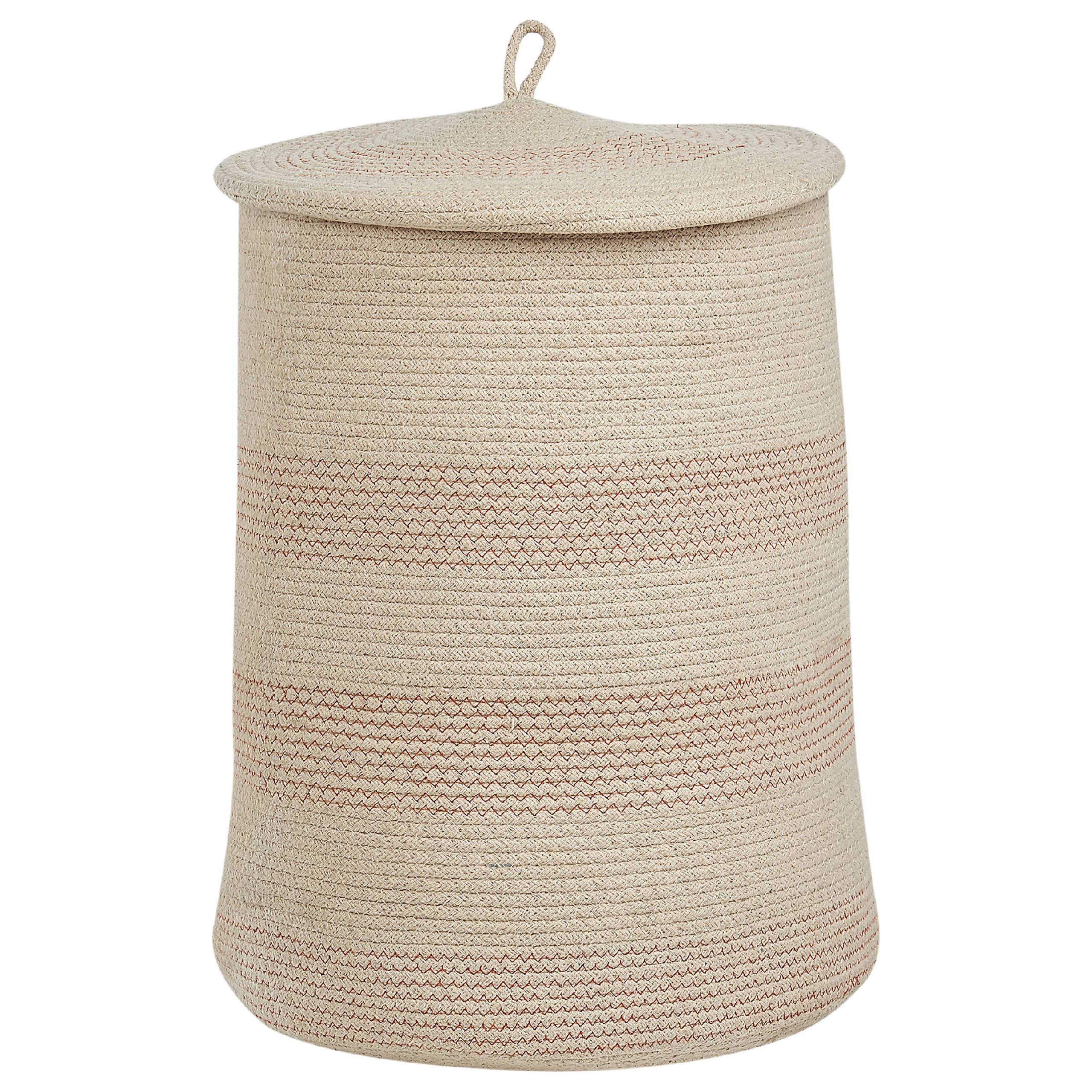 Beliani - Panier Beige Clair en Coton Rond 44 cm Corbeille à Linge Tressée Rangement pour Intérieur Minimaliste avec Couvercle Boîte - Image 1