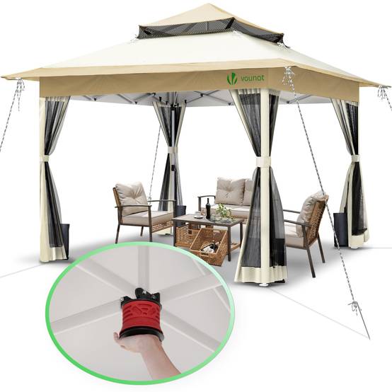 VOUNOT® Tonnelle de jardin 3,6x3,6m pliable avec moustiquaire installation facile POP UP beige - Image 1