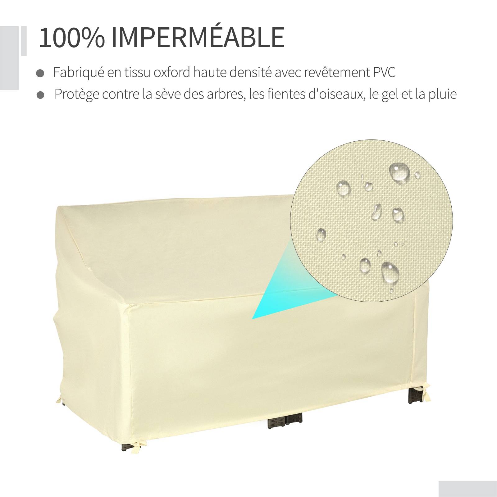 Housse de Canapé Extérieur Étanche 600D Oxford, 140 x 84 x 56/94 cm, Protection Banc de Jardin, Beige - Image 7