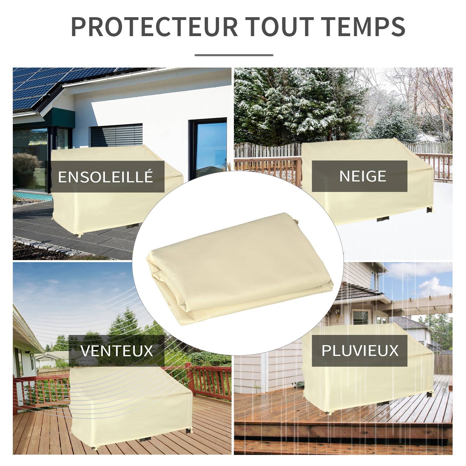 Housse de Canapé Extérieur Étanche 600D Oxford, 140 x 84 x 56/94 cm, Protection Banc de Jardin, Beige - Image 6