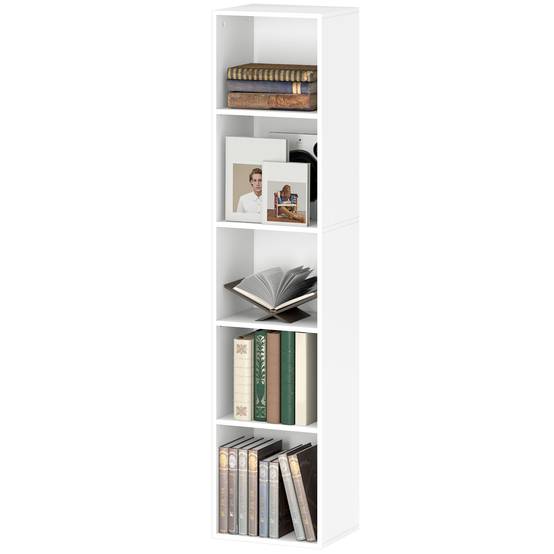 Bibliothèque, 5 compartiments, étagères réglables, bois, 30 x 24 x 133,5 cm, blanche - Image 2