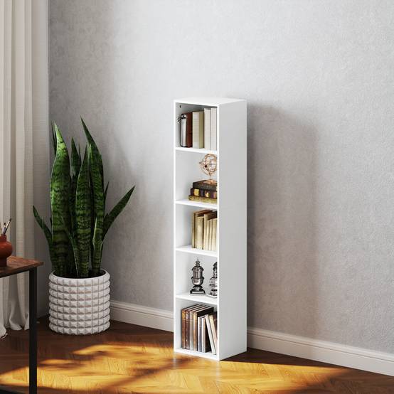 Bibliothèque, 5 compartiments, étagères réglables, bois, 30 x 24 x 133,5 cm, blanche - Image 10