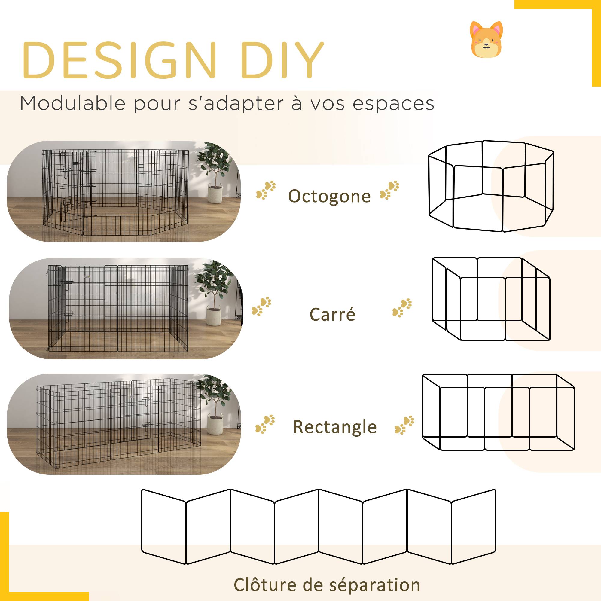 Parc enclos modulable pour chiens lapins rongeurs clôture pour petits animaux intérieur et extérieur 61 x 76 cm noir - Image 6