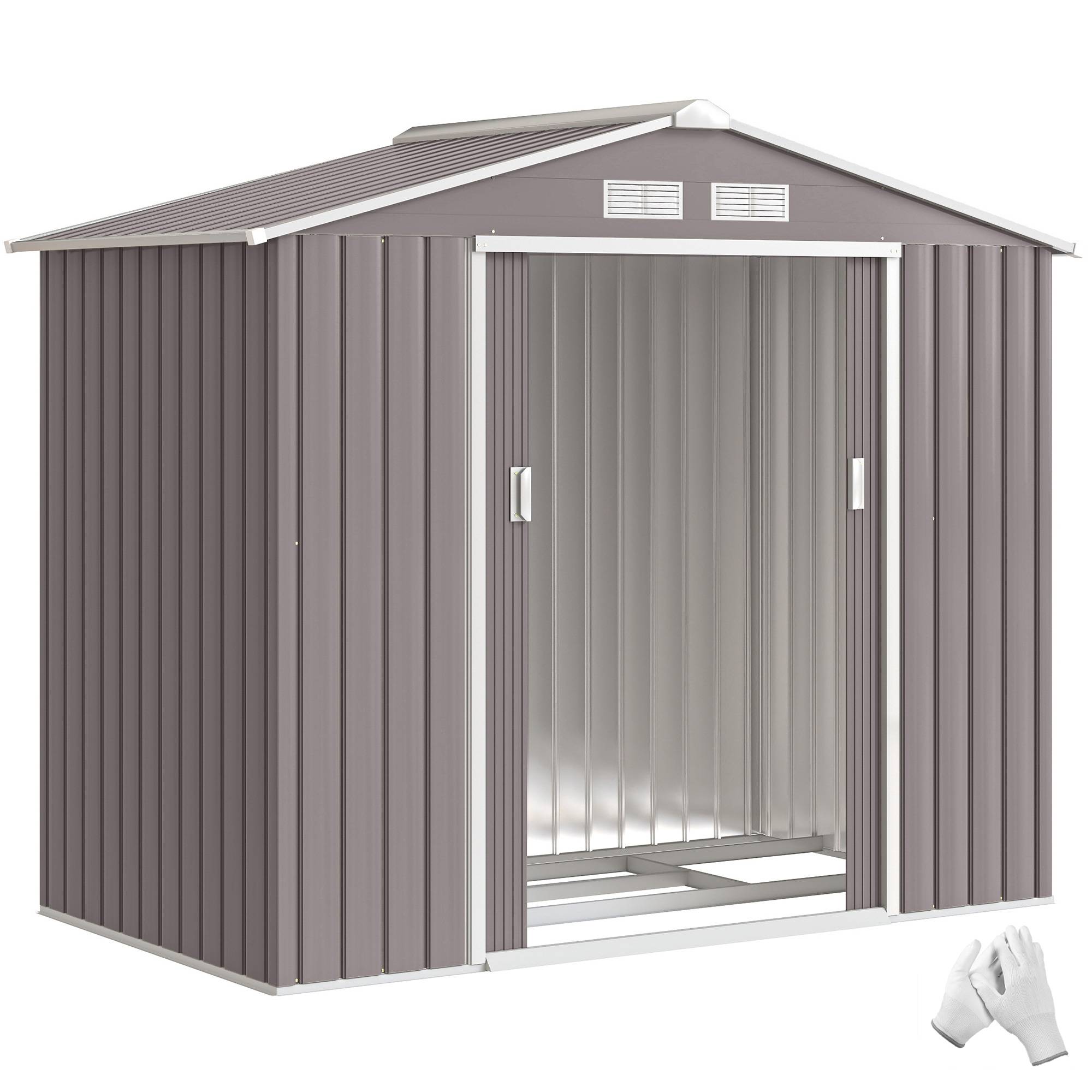 Abri de jardin 213 x 130 x 185 cm, abri de rangement extérieur en métal gris - Image 1