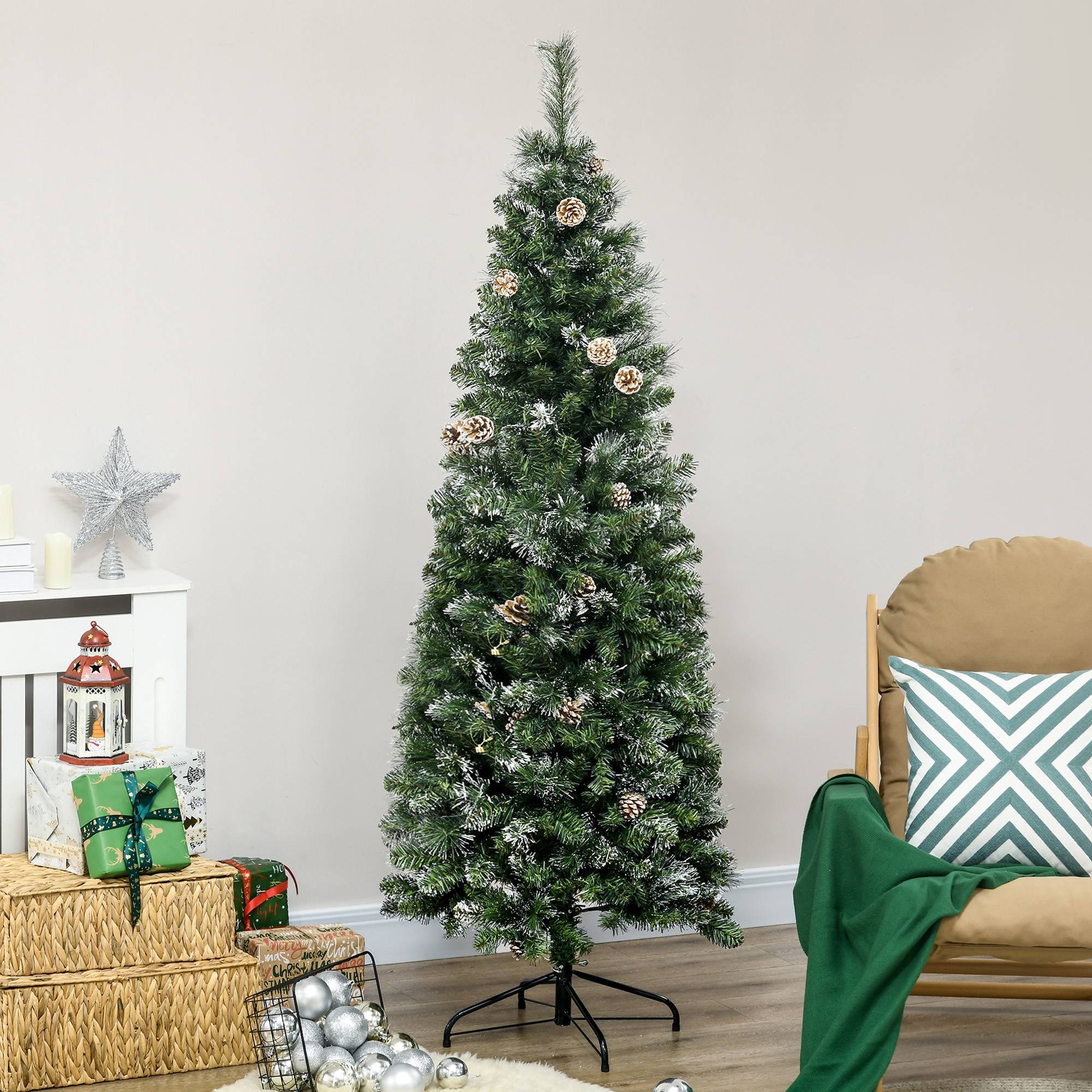 Sans Marque - Sapin Noël artificiel 618 branches enneigées support acier socle pliable acier - Image 4