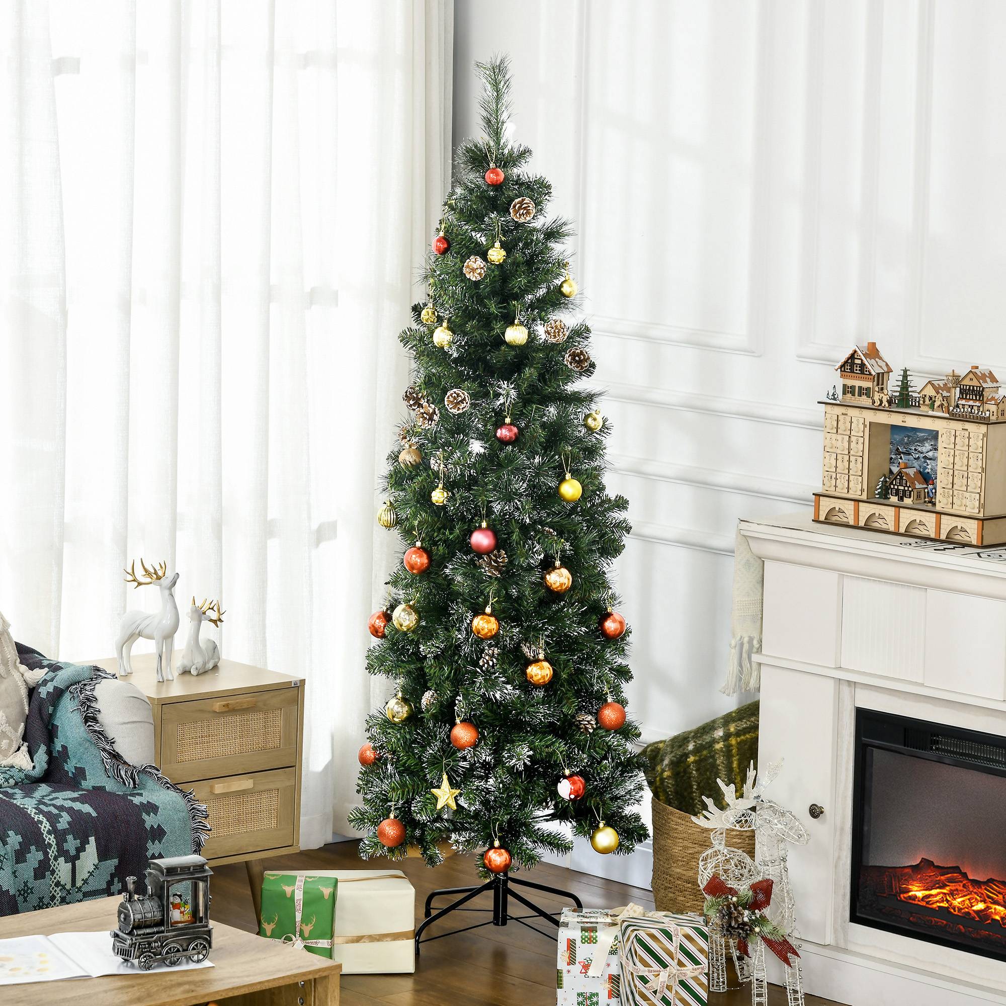 Sans Marque - Sapin Noël artificiel 618 branches enneigées support acier socle pliable acier - Image 3