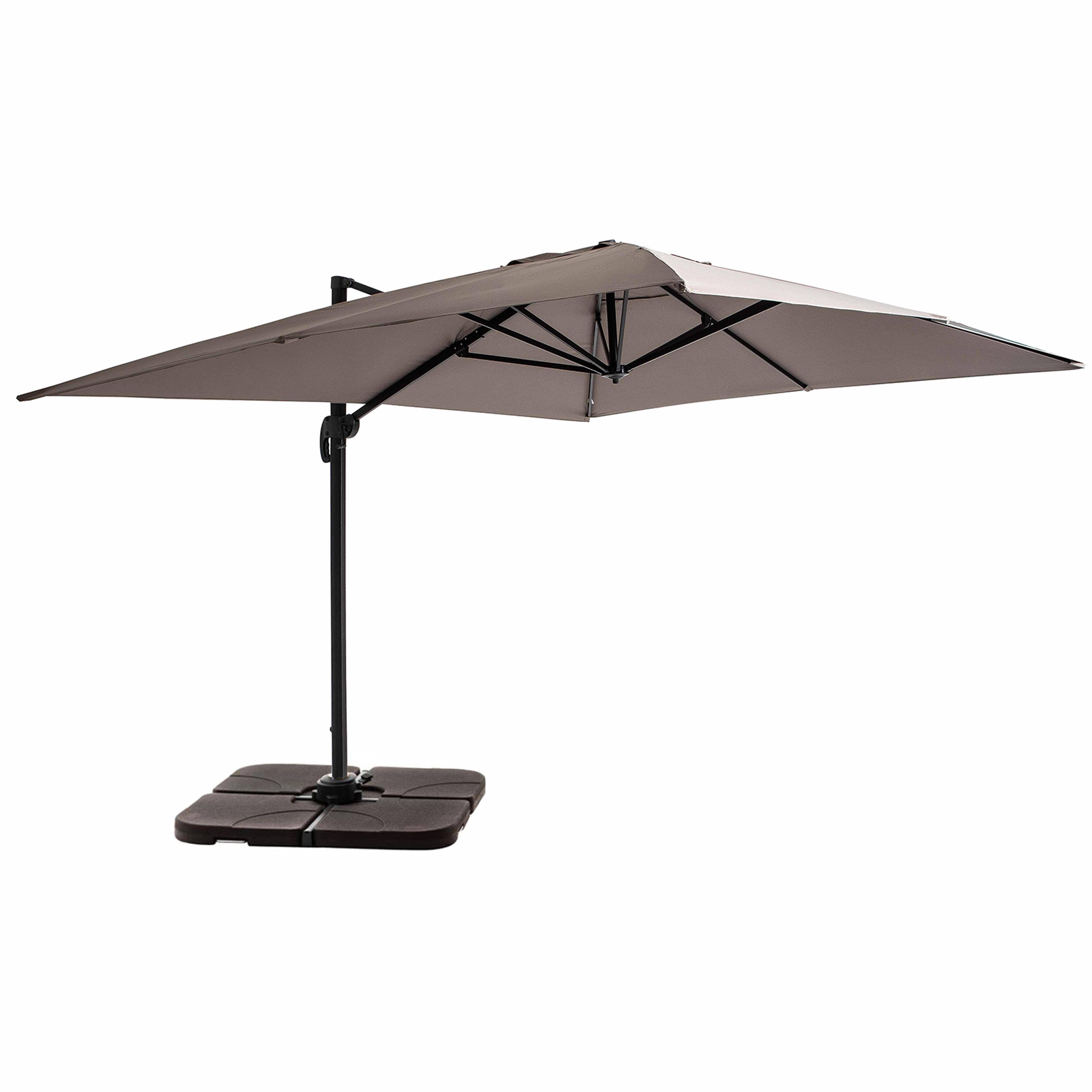 Oviala - Parasol déporté 4x3 m 360° inclinable + 4 dalles à lester taupe Caserta - Oviala - Image 1