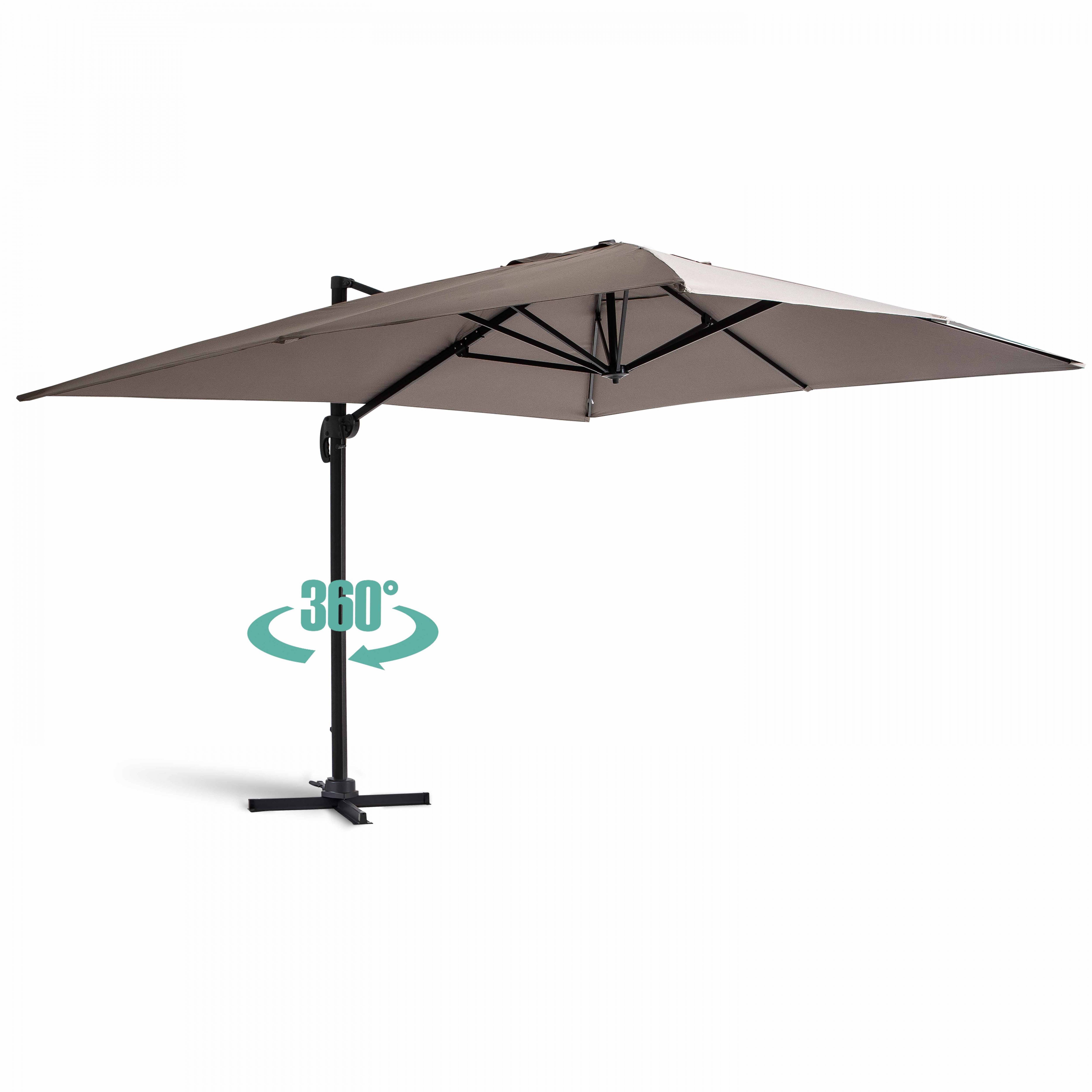 Oviala - Parasol déporté 4x3 m 360° inclinable + 4 dalles à lester taupe Caserta - Oviala - Image 3
