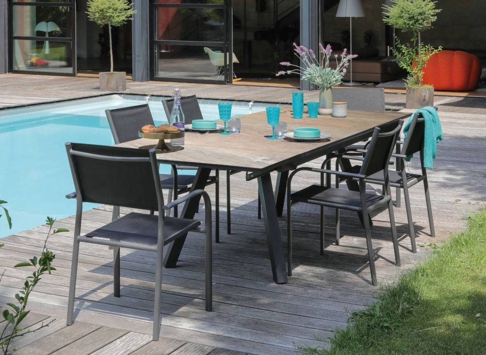 Proloisirs - Table de jardin Agra, plateau à lames Fundermax® hpl - graphite/cave 150/200/250 cm PROLOISIRS - Image 3