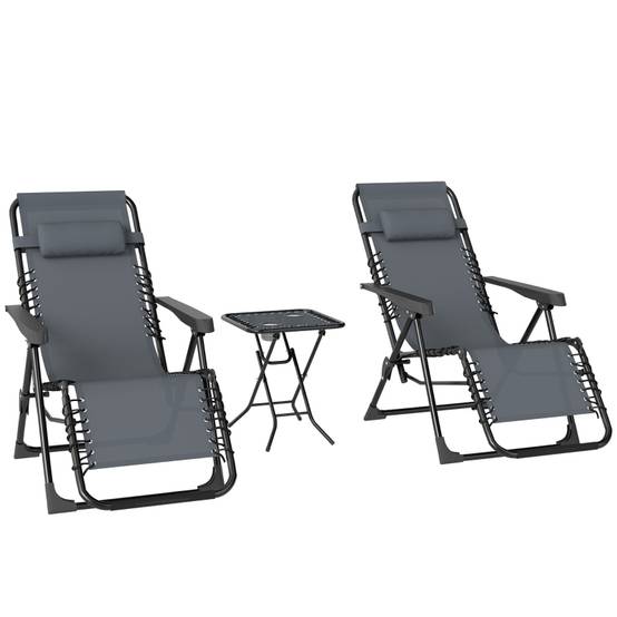 Lot 2 Transats Extérieur Métal Textilène Zéro Gravité Pliable avec Table Gris - ComfortXL Outdoor Living - Image 2