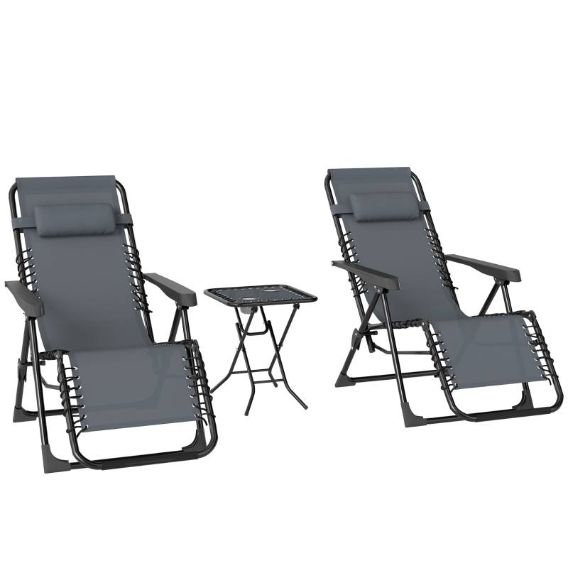 Lot 2 Transats Extérieur Métal Textilène Zéro Gravité Pliable avec Table Gris - ComfortXL Outdoor Living - Image 2