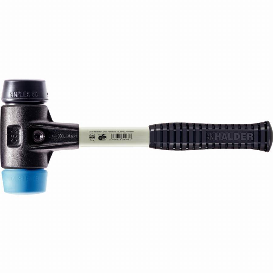 Maillet HALDER SIMPLEX TPE souple / métal doux avec boîtier en fonte malléable renforcée et manche en fibre de verre - D=60 mm - 3712.060