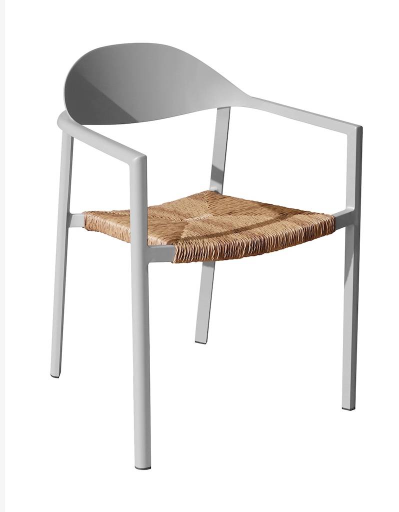 Proloisirs - Fauteuil empilable - BAGE - Aluminium époxy blanc - Assise wicker beige
