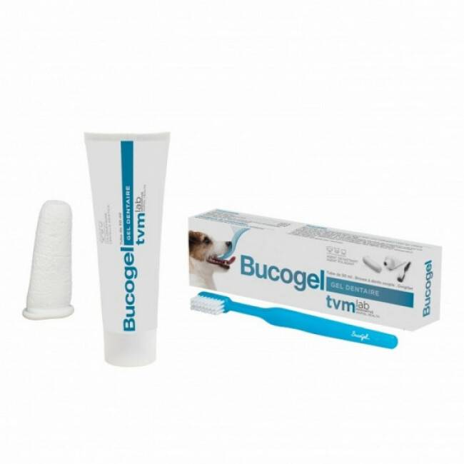 Bucogel soin et hygiène dentaire pour chiens Tube 50 ml + Doigtier + Brosse