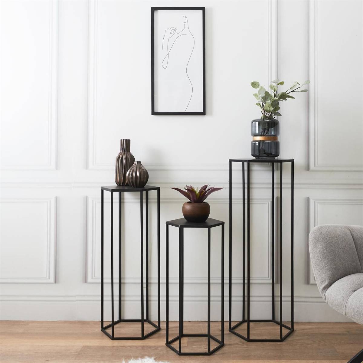 The Home Deco Factory - Lot de 3 Sellettes Gigognes "Métal" 90cm Noir - Image 3
