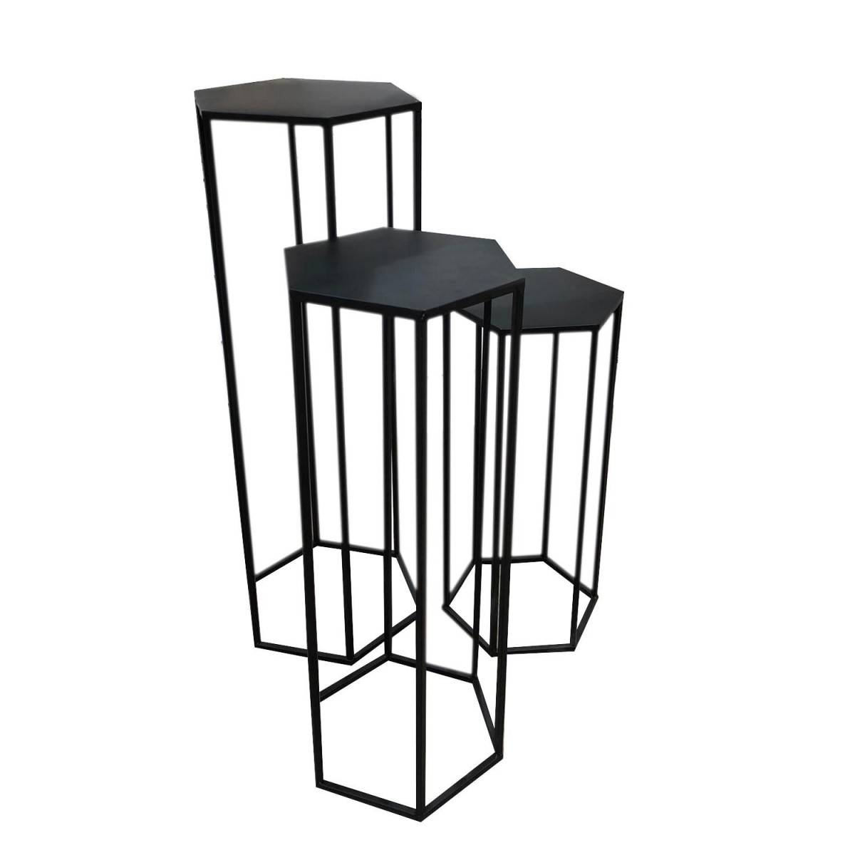 The Home Deco Factory - Lot de 3 Sellettes Gigognes "Métal" 90cm Noir - Image 1