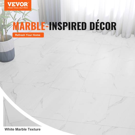 VEVOR Revêtement sol vinyle auto-adhésif, 305x305 mm, 50 dalles 1,5 mm. Marbre blanc. - Image 2