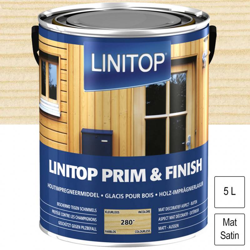 Linitop - Lasure d'imprégnation Incolore satiné mat 5L Prim&Finish LINITOP