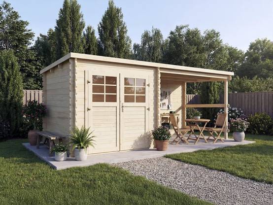 Abri De Jardin En Bois Avec Auvent "montval" - 14 M² - 28 Mm -habitat Et Jardin - Image 2