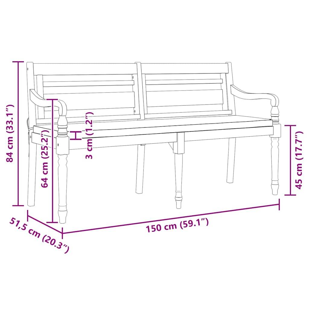 PANGIVO - Banc de jardin bois de teck naturel 150 x 51.5 x 84 cm, Poids:21.2kg - PANGIVO - Image 6