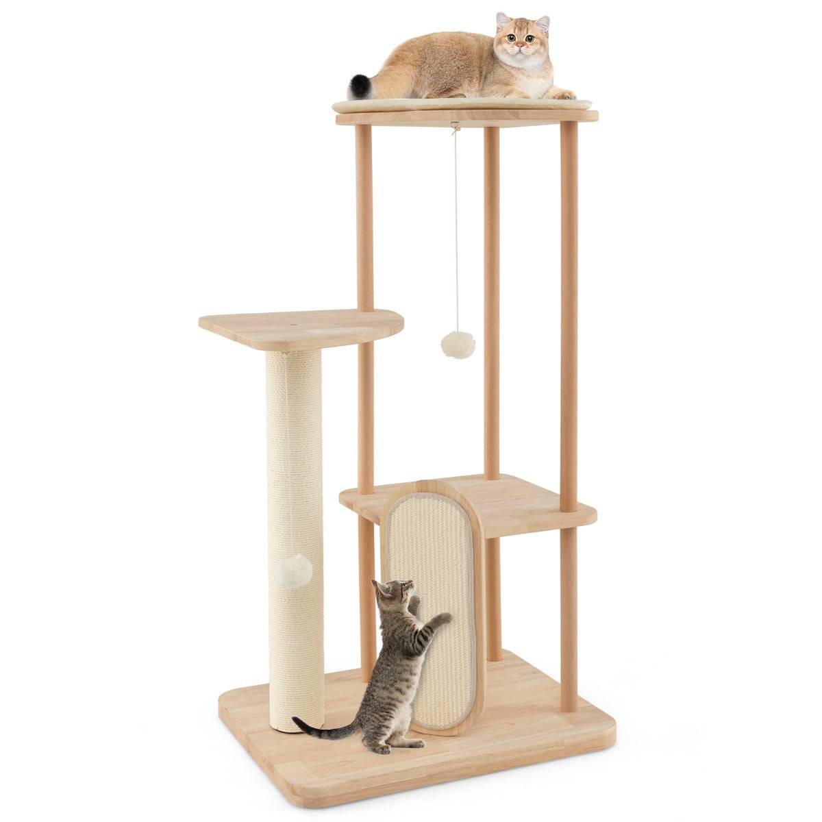 Helloshop26 - Arbre à chat en bois pour chats tour à chat moderne à plusieurs niveaux planche à gratter poteau en sisal perchoir 112 cm rembourré - Image 1
