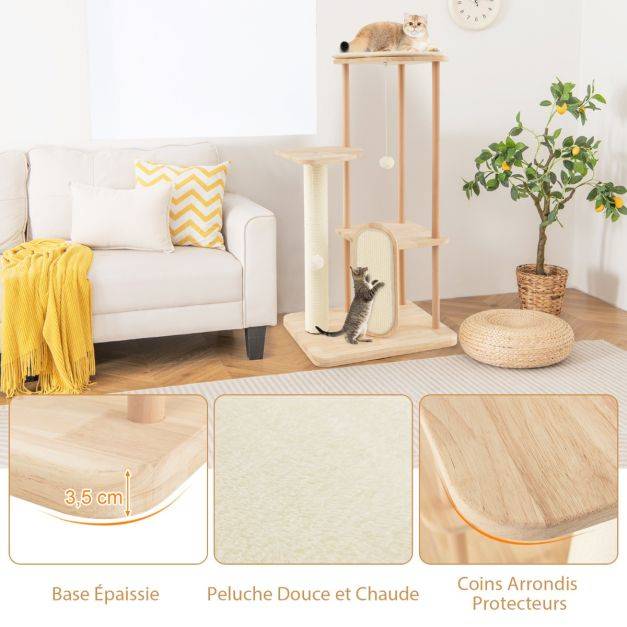 Helloshop26 - Arbre à chat en bois pour chats tour à chat moderne à plusieurs niveaux planche à gratter poteau en sisal perchoir 112 cm rembourré - Image 2