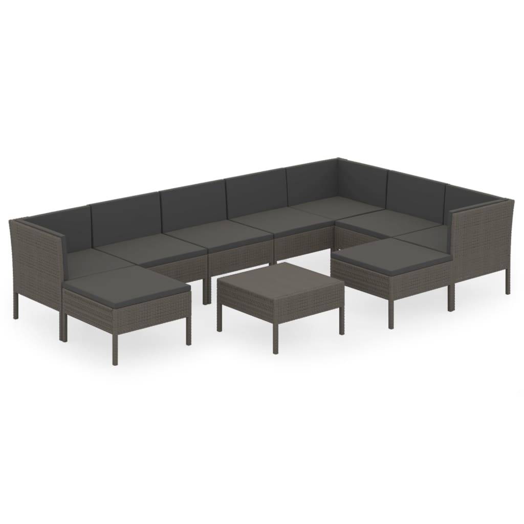 Helloshop26 - Salon de jardin meuble d'extérieur ensemble de mobilier 10 pièces avec coussins résine tressée gris - Image 1