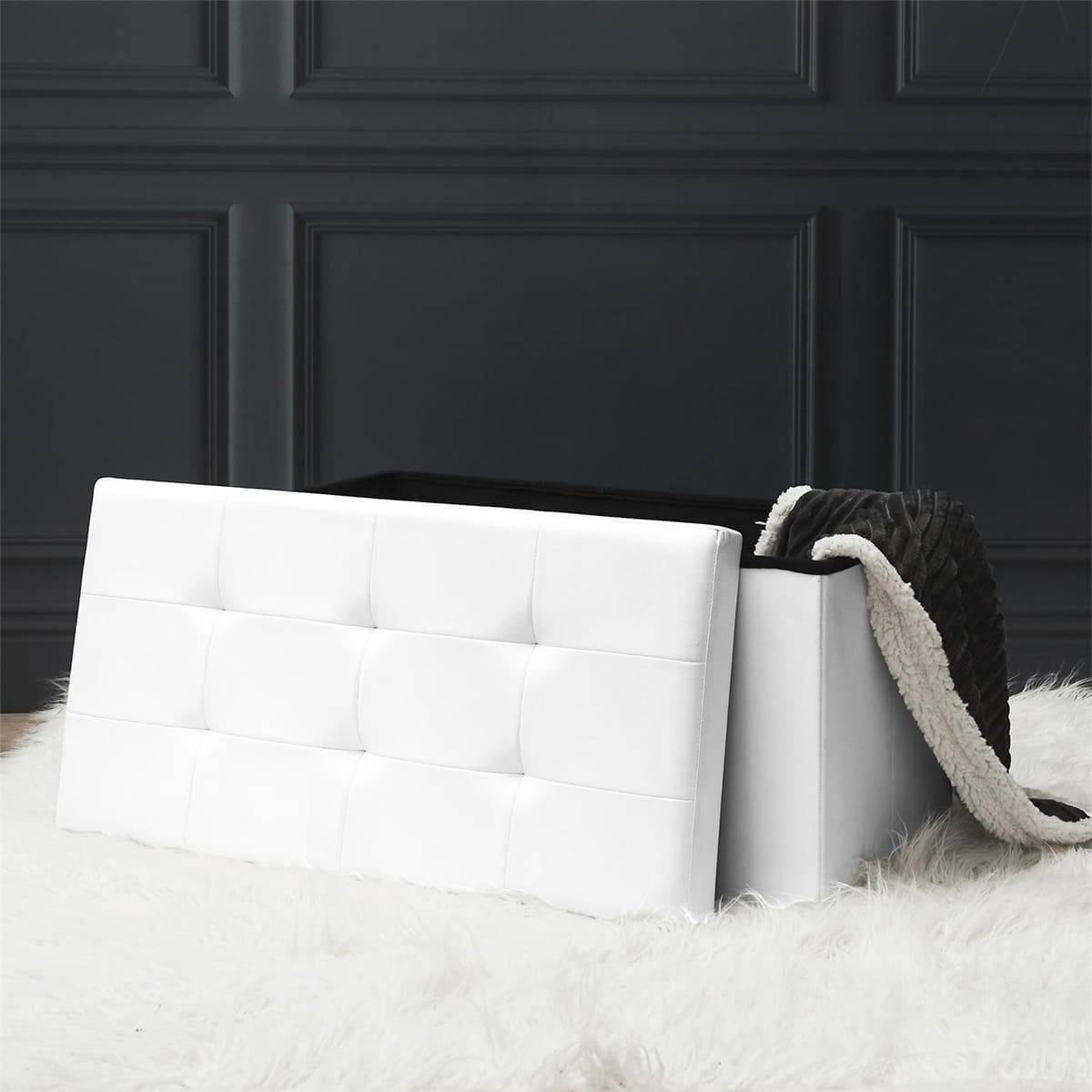 Banc Coffre Pliable Simili Cuir Blanc Capitonné - RONNY - Image 4