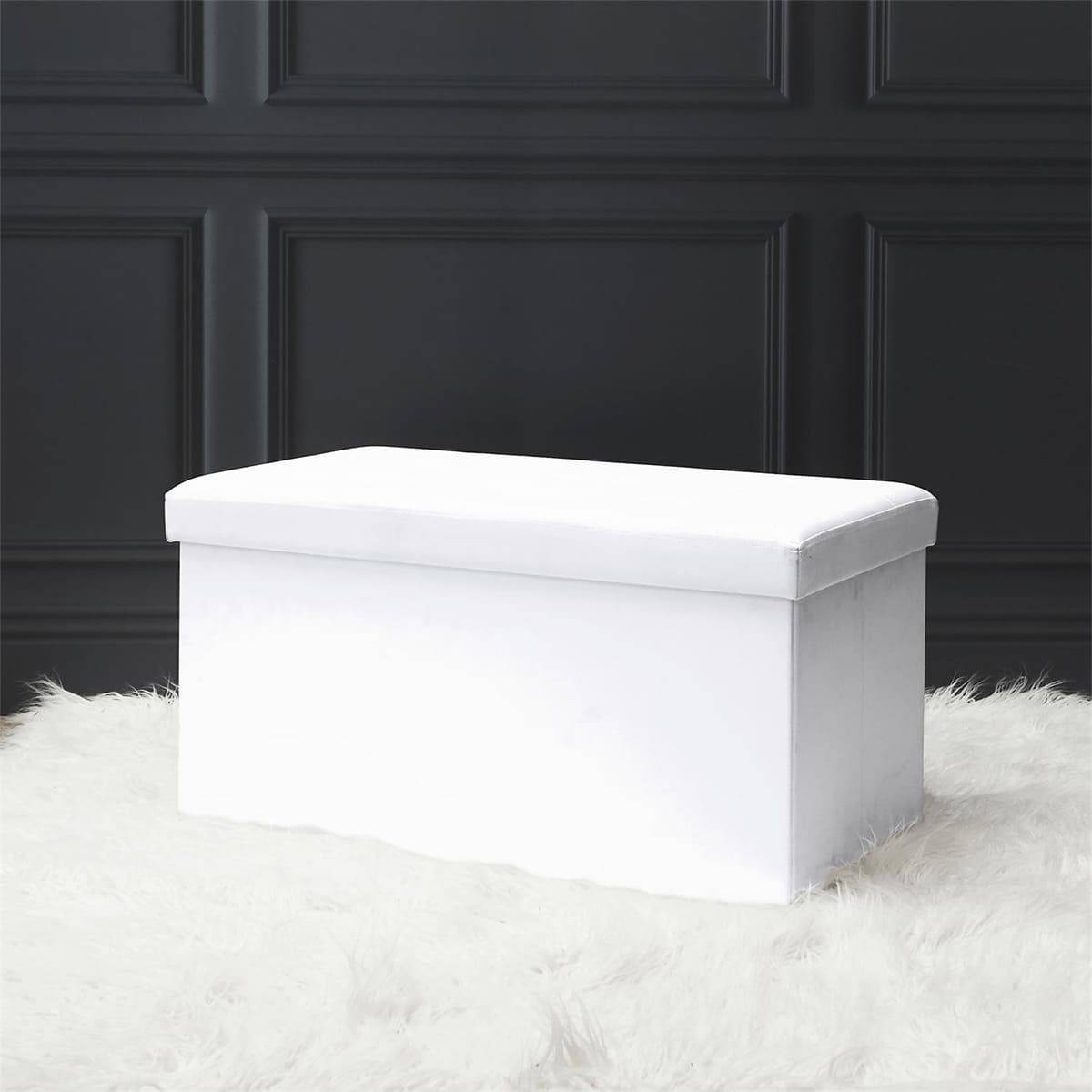 Banc Coffre Pliable Simili Cuir Blanc Capitonné - RONNY - Image 2