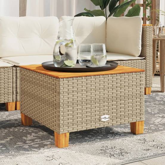 PANGIVO - Table de jardin résine tressée bois acacia beige 55 x 55 x 36 cm, Poids :6.6kg - PANGIVO - Image 3