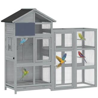 Volière pour oiseaux bois gris 196 x 60 x 164.5 cm - PANGIVO