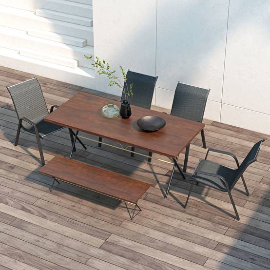 Lot de 4 chaises de jardin empilables en acier et résine tressée avec accoudoirs pour terrasse gris - ComfortXL Outdoor Living - Image 4