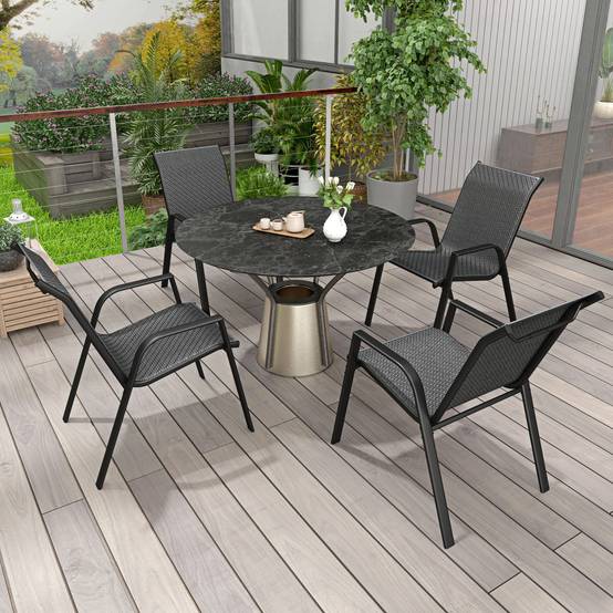 Lot de 4 chaises de jardin empilables en acier et résine tressée avec accoudoirs pour terrasse gris - ComfortXL Outdoor Living - Image 3