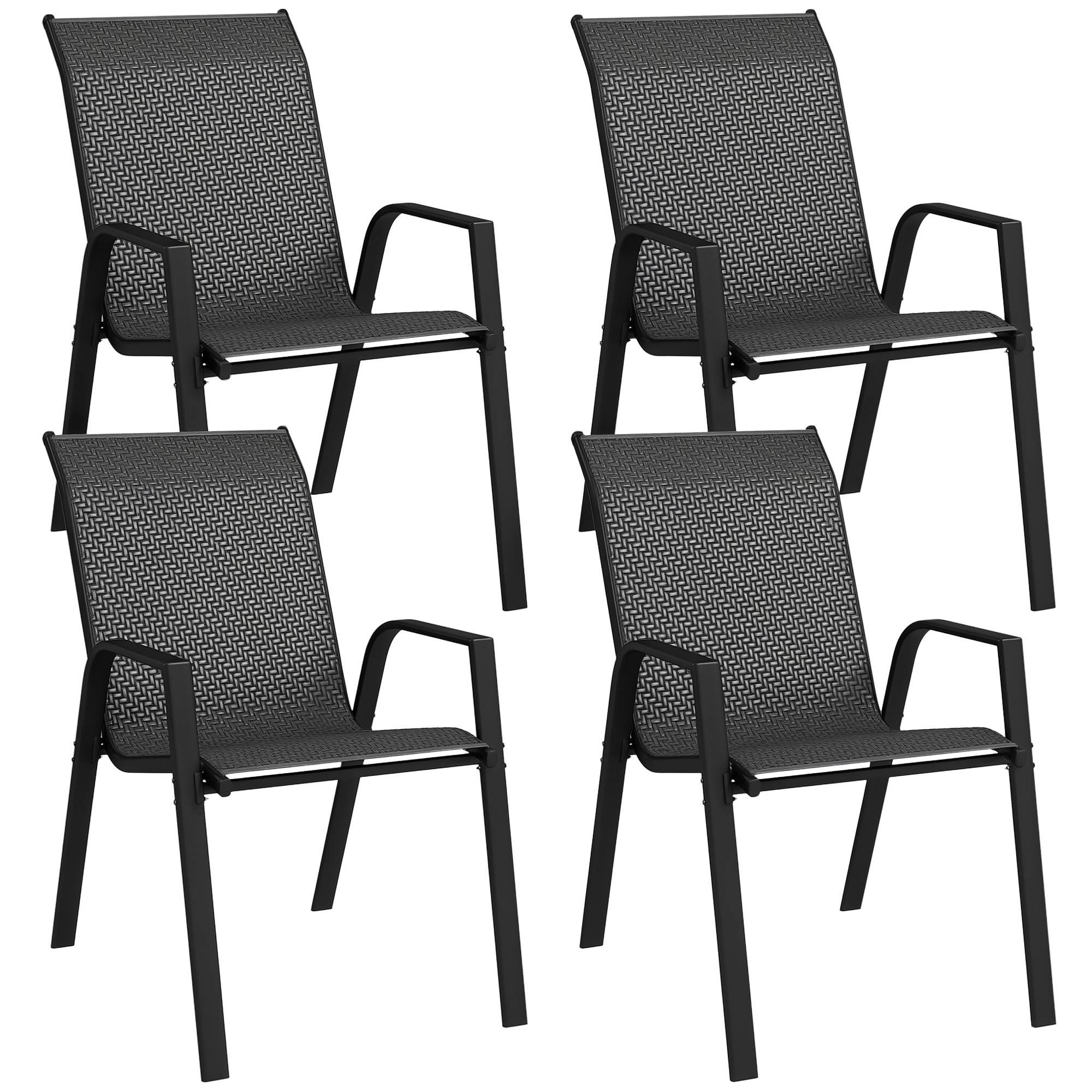 Lot de 4 chaises de jardin empilables en acier et résine tressée avec accoudoirs pour terrasse gris - ComfortXL Outdoor Living